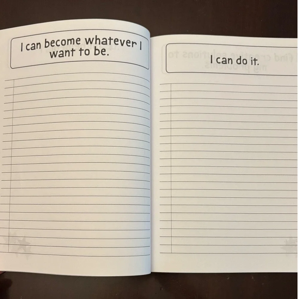 Positive Affirmation Notebook Kids Journal Space Moon Rocket Blue Softcover